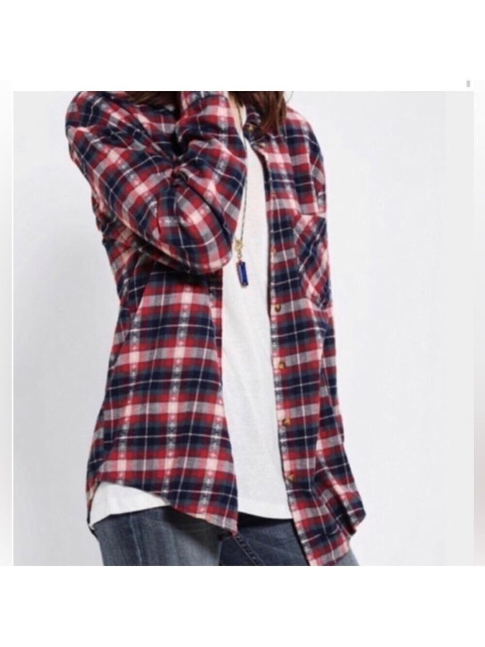 BDG/Urban Outfitters-Boyfriend Y2K Plaid Fair Isle Flannel Button Down Shirt XSM